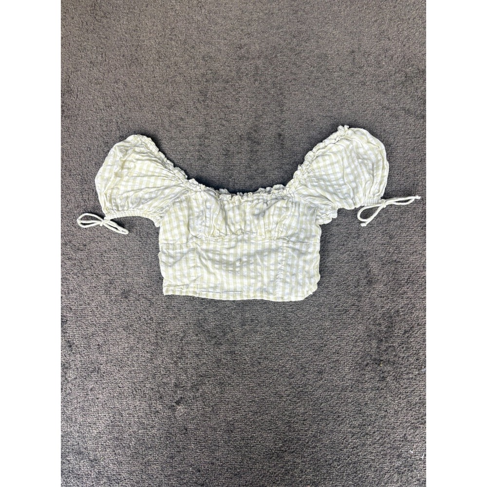 Miss Selfridge Cropped Top Women's‎ Size 4 White Green Striped 100% Cotton